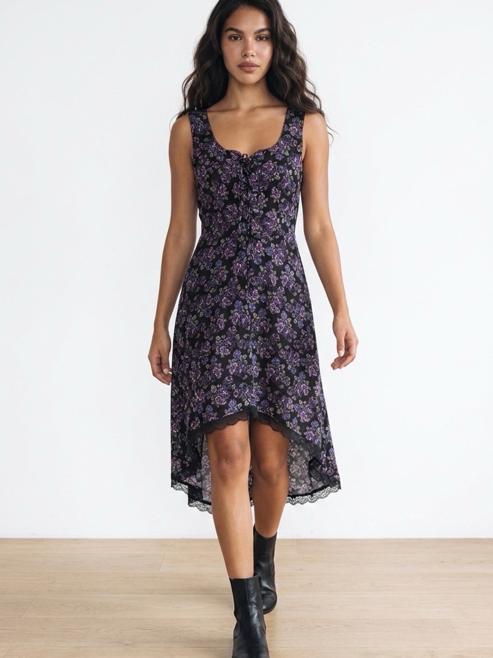 Hot Topic Vintage Purple Rose Hi-Low Hem Dress NWOT Small